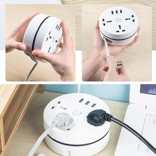 Universal Power Strip,Retractable Portable Power Strips,with 3 Outlets 3 USB Ports,Small Portable Desk Charging for Office, Travel (9.2ft) — view 5