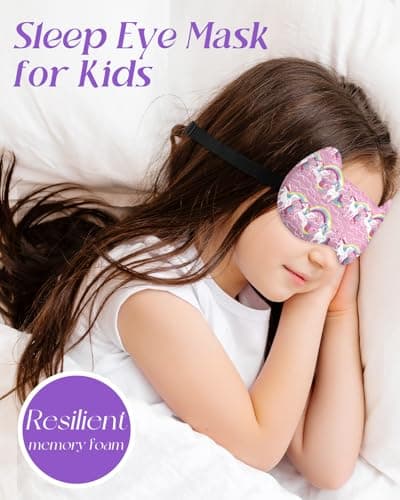 Miss Adola Sleep Mask for Kids - 3D Contoured Cup Cute Sleep Eye Cover with Adjustable Strap Kawaii Cartoon Soft Blindfold Eyeshade for Boys Girls Teens, Purple Unicorn — view 2
