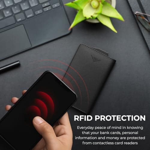 Stealth Wallet RFID Card Holder Wallet - Smart Minimalist Pop Up Wallets with Gift Box - Slim Lightweight Metal Credit Card Holders for Men & Contactless Protector (Silver Aluminium, Black Leather) — view 4