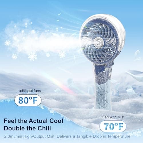 HandFan Upgraded Portable Handheld Misting Fan, Rechargeable Personal Mister Fan, Spray Water Mist Fans, Foldable Mini cooling Hand Fans for Summer Beach Travel Concerts, Gifts for Women(Royal Blue) — view 3