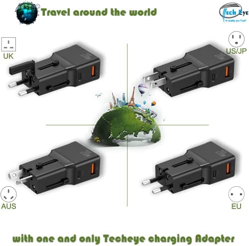 TechEye White Travel Adapter Worldwide – USB-C + QC3.0 Dual Port, 20W Fast Charging Plug for iPhone 15/14/13/12, Samsung S24/23, Fold, Note20 & More – Slim, Smart, and Portable — view 2