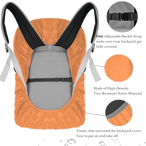 SHOCHX 2 Pack Waterproof Backpack Rain Cover with Reflective Strap, 1 Adjustable Anti Slip Cross Buckle Strap, Rainproof Snowproof for Hiking Camping Touring Cycling, M for 26-40L Backpack, Orange — view 3