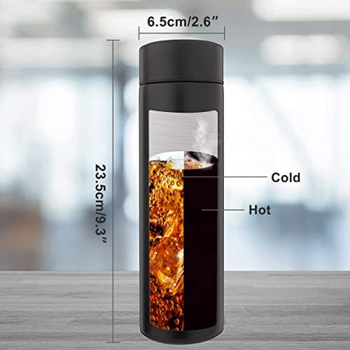 QiCheng&LYS 500ML Travel Mug with Temperature Display 304 Stainless Steel, Double Walled Vacuum Insulation Cup for Heat and Cold Water (Black) — view 5