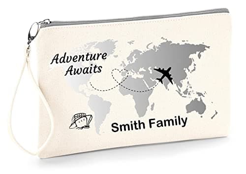 TM THREADS Personalised Family Passport Holder, Travel Documents Wristlet Pouch, 100% Brushed Cotton with Grey Zip, Silver Grey World Map Design — view 2