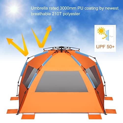 Oileus XX-Large Beach Tent Sun Shelter for 5-6 Person Portable Sun Shade Instant Pop Up Tent for Beach with Carrying Bag, Stakes, 6 Sand Pockets, Anti UV for Fishing Hiking Camping, Waterproof — view 4