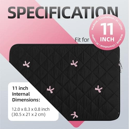 BAAGOAZ 11 Inch Laptop Sleeve Protective Case with Embroidered Bows, Black — view 4