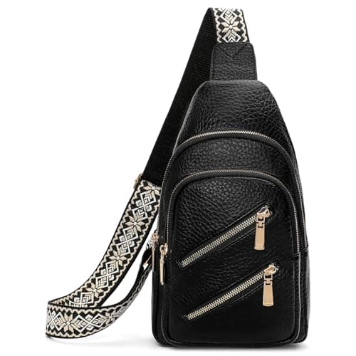 SENDEFN Crossbody Bags for Women Sling Bag Vegan Leather Chest Bag Fanny Pack with Adjustable Guitar Strap for Travel