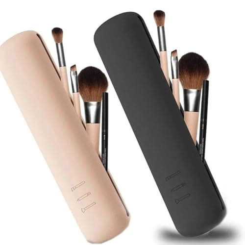 Silicone Makeup Brush Holder,Makeup Brush Pouch,Multipurpose Cosmetic Organizer,Cosmetic Brush Protective Case,Travel Sponge Holder(Khaki) — view 6