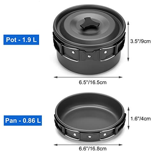 Odoland Camping Cookware Mess Kit with Stove, Lightweight Outdoor Pot Pan Kettle with 2 Cups, Fork Spoon Cookware Set Carabiner Backpacking Picnic Gear for Trekking and Hiking for 2 People — view 3