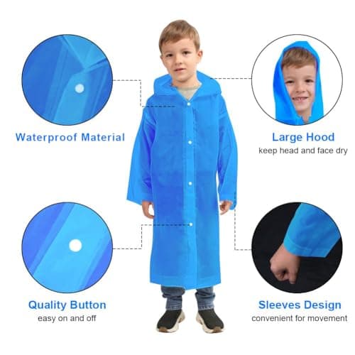 Vicloon Kids Portable Raincoat, 2 Pack Rain Poncho Kids Waterproof with Hoods and Sleeves, Reusable Rain Resistant Poncho for Camping, Emergency Situations, Travel — view 5