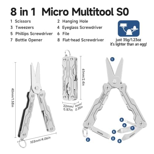 NexTool Micro Sailor S0, 8-in-1 Mini Keychain Multitool (Sliver) — view 2