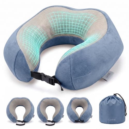 LUGG Memory Foam Travel Pillow – 360° Ergonomic Neck & Head Support, Slow Rebound Cushioning, Breathable Cover, Lightweight U-Shape Pillow for Flights, Trains & Cars, Includes Storage Bag - Slate Blue