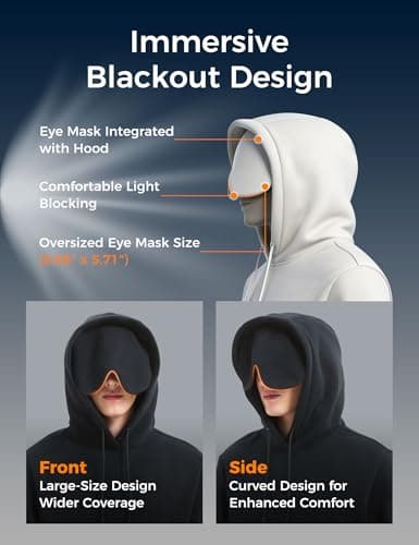 Relexit Travel Hoodie with Eye Mask Built In Sweatshirt for Airplane Sleep and Long Trips, Soft Comfy Pullover, Black, Medium — view 5