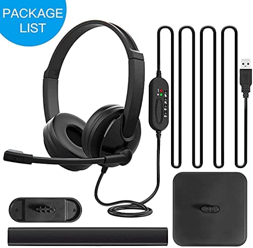 Kithouse PC Headset with Microphone USB Business Office Headset Computer Headphone With Noise Reduction Sound Card, for Skype,Online Webinar, Call Center,Video Conference Call, with Headset Stand — view 6