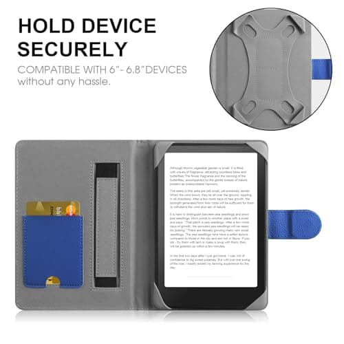 HoYiXi Universal Case for 6-6.8 inch E-Book Reader Compatible with 6.8" Kindle Paperwhite/6" All-new Kindle 2022&2019/Kobo Clara HD/Kobo Clara 2E,6" EReader Protective cover Built-in pocket,blue — view 2