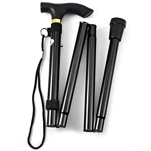 ZYWQ Walking Stick, Folding Lightweight Walking Stick Aluminum Metal Collapsible Travel Cane with Non-Slip Rubber Base for Men & Women-Black