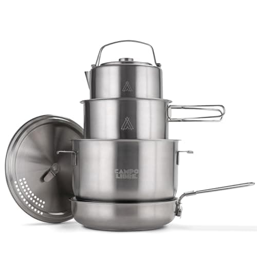 Campo Libre® Enzo Camping Cookware Set – Durable Stainless Steel Pots & Pan with ProCore Technology, Induction Compatible Outdoor Cooking Set, Compact Stackable Design, 6-Piece Cookware Set