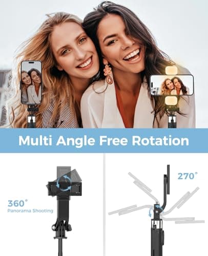 RISEOFLE 43'' Selfie Stick Tripod with Light, All-in-One Portable & Extendable Cell Phone Tripod Stand with Wireless Remote, Selfie Stick for iPhone/Samsung/Smartphone/Camera — view 5