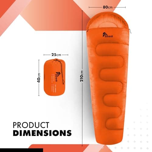azark Premium Sleeping Bag, 350GSM, Lightweight and Waterproof, 4 Seasons of Camping, Hiking and Outdoors, Sleeping bag for Adults & Kids (Orange) — view 2