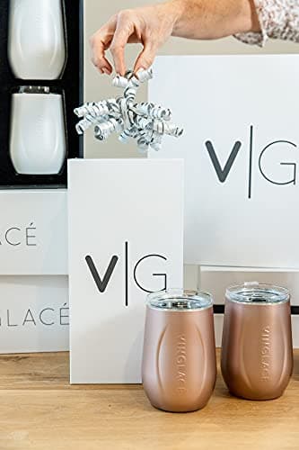 Vinglacé Wine Bottle Chiller Gift Set- Portable Stainless Steel Wine Cooler with 2 Stemless Wine Glasses, Rose Gold — view 6