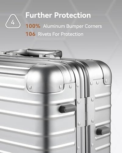 Luggex Aluminium Suitcase, 100% Aluminum Carry on Suitcase, Zipperless Luggage Hardshell Metal Suitcases with 8 Spinner Wheels, TSA Combination Lock (55 x 38 x 23.8 cm, 40L, Silver) — view 4