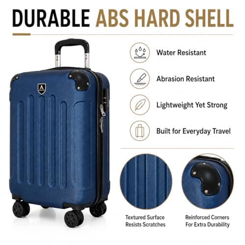 ANIKEES Lightweight Travel Cabin Bag, Carry On Suitcase, ABS, Water Resistant, Safe Locking System, EasyJet Overhead Compliant (Navy Blue) — view 3