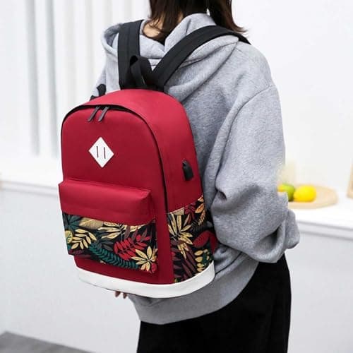 Cute Backpack Leaf Pattern 3-Piece Travel Set Business Daypack Style — view 5