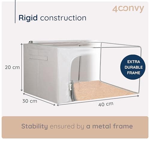 4CONVY Solid, Foldable Clothes Storage Box with Zipper, Metal Frame, Storage Bag for Duvets, Clothes, Bedding, Sturdy Storage Box for Garments, Stackable — view 3