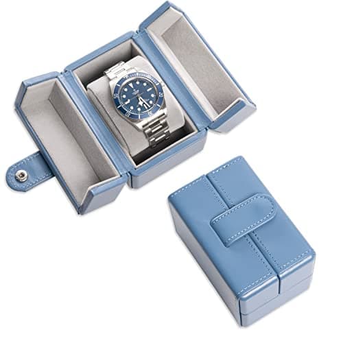 HOUSEOFHIGGINS Single Watch Travel Case - Vegan Leather Exterior & Soft Microfiber Lining - Vintage Style Watch Box for Men & Women - Fits Watches Up to 42mm - Perfect for Travel or Gift