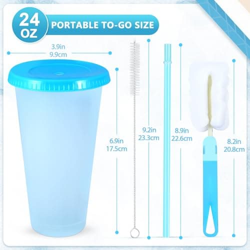 6 Pcs 24 oz Colour Changing Cups Reusable Tumblers with Lids & Straws Cover — view 5