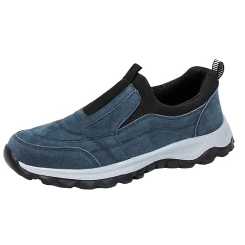 Slip On Trainers Men Walking Shoes with Arch Support, Lightweight Mesh Lining Hiking Shoes, Wide Toe Non-Slip Work Trainers, Waterproof Mountain Trekking Athletic Trainer, Travelling, Camping