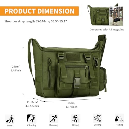 HUNTVP Messenger Bag, Tactical Crossbody Shoulder Bag Molle Laptop Pack for Men Women Work Camping Hiking Working (Green) — view 2