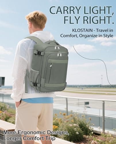 KLOSTAIN for Easyjet Cabin Bag 45x36x20 Travel Backpack Hand Luggage Carry-ons Bag Laptop Backpack Ruscksack for Airplanes Flight New Easyjet Underseat Cabin Bags Fit 14" Laptop Green — view 6