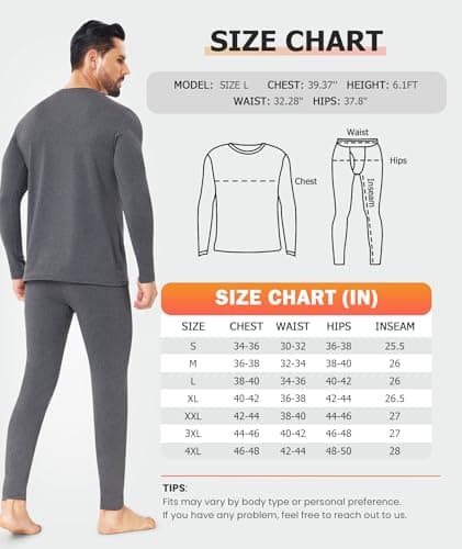SIMIYA Men's Thermal Underwear Set Base Layer Long Sleeve Top Bottoms — view 6