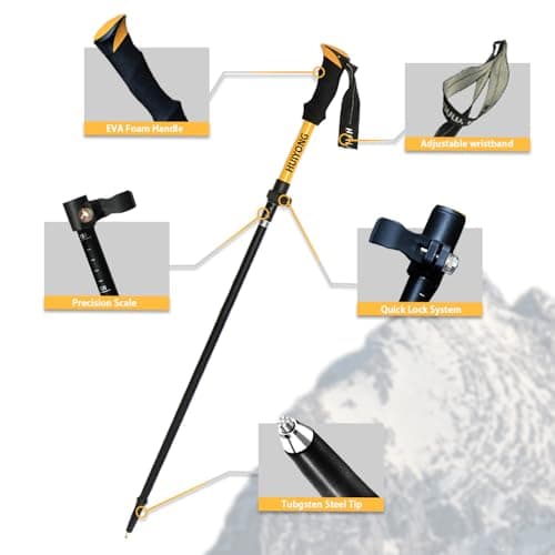 HUINING Hiking Poles | Foldable & Telescopic | Nordic Walking Poles | Trekking Poles | Ultralight Aluminium with Accessories | 110-130 cm | Yellow — view 3