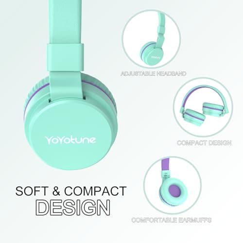 Kids Bluetooth Headphones,Lightweight Kids Headphones Wireless,85/94dB Safe Volume,40H Playtime,Fast Charging,Bluetooth 5.3,Over Ear,Toddler Headphone Built-in Mic for School/Tablet/Travel (Green) — view 2