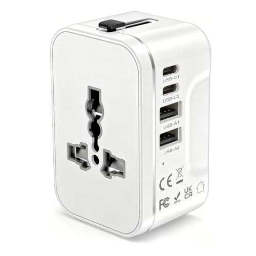 Universal Travel Adapter Worldwide with 2 USB C and 2 USB A Ports, Travel Adapter UK to Europe Dual 8A Fuses All In One International Travel Adapter Portable Charger for EU USA UK AU Japan Asia Plugs