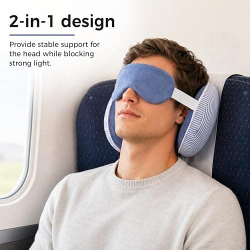 FACHOI Travel Pillow for Airplane, Travel Neck Pillows with Eye Mask, Round Plush Sleeping Pillows Travel Essential Flight Pillows for Sleeping Airplane F4-YZJZ — view 3