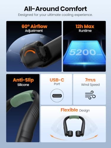 Warmco Portable Neck Fan with 5200mAh Battery and LED Display Green — view 5