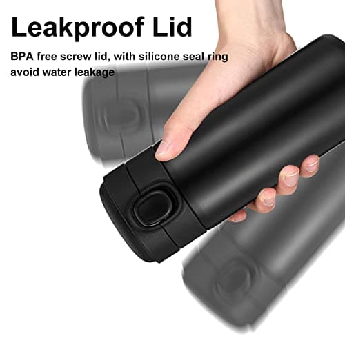 YINJAM 450ML Travel Mug Reusable Coffee Cup Insulated Thermal Mug Stainless Steel Leakproof Flask Tumbler for Hot Cold Drinks (Black) — view 3