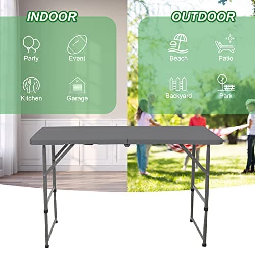 Rainberg 4ft Heavy Duty Folding Table, Tabletop & Sturdy Metal Frame, Foldable Table with Handle, Waterproof, Portable, & Easy Assembly, Ideal for Parties, BBQ, Camping, Beach, Indoor & Outdoor Use — view 4