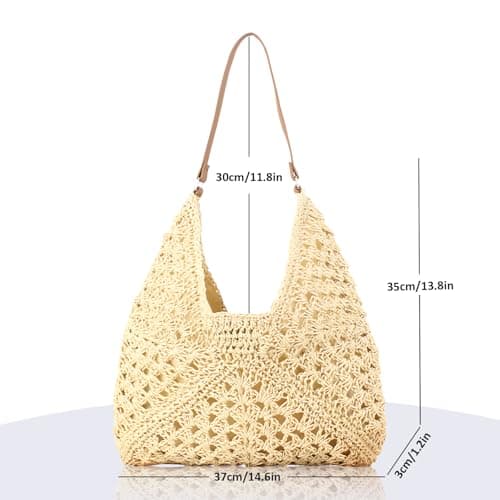 Bototack Straw Beach Bag For Women, Large Straw Bags Weave Handmade Handle Tote Bag, Bohemian Summer Straw Shoulder Bag Handbags for Travel Holiday Shopping (Beige) — view 4