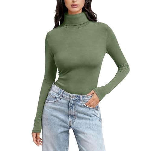 Women's Long Sleeve T Shirts Thermal Polo Neck Soft Warm Slim Fit Plain Jumpers Base Layer Yoga Underwear Lightweight Stretch Basic Pullover Top Sports Tight Undershirt 2026 Mint Green
