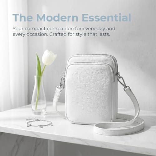 Kemay Crossbody Bags for Women, Small PU Leather Phone Bag Multi-Pocket Shoulder Handbag with Earphone Hole, Lightweight Travel Purse - White — view 6