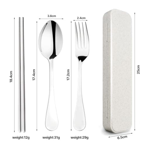 YIGAARUI Cutlery Set with Case,Reusable Stainless Steel Travel Lunch Utensils with Fork Spoon Knife Chopsticks for Picnic School Office Flatware Set Mirror Polished Dishwasher Safe (4PCS) — view 5
