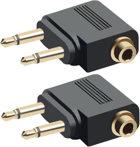 Peak Power Airplane Headphone Adapter (2 Pack) – Dual 3.5mm Airline Audio Jack Converter, 2-Prong Flight Adapter, Gold Plated Stereo Sound, Compatible with In-Flight Entertainment Systems