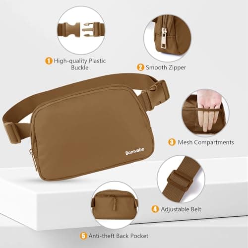 Bomvabe Brown Fanny Pack for Women Teens Girls, 1L Everywhere Belt Bag with Adjustable Strap 32" to 51", Small BumBag for Ladies with Multi Pockets, Crossbody Bag Lightweight for Travel Sport Running — view 2