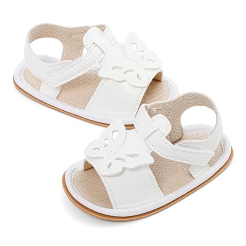 LACOFIA Baby Girls Sandals Infant Breathable Summer Sandals First Walking Shoes with Anti-Slip Soft Sole White Butterfly 12-18 Months — view 6