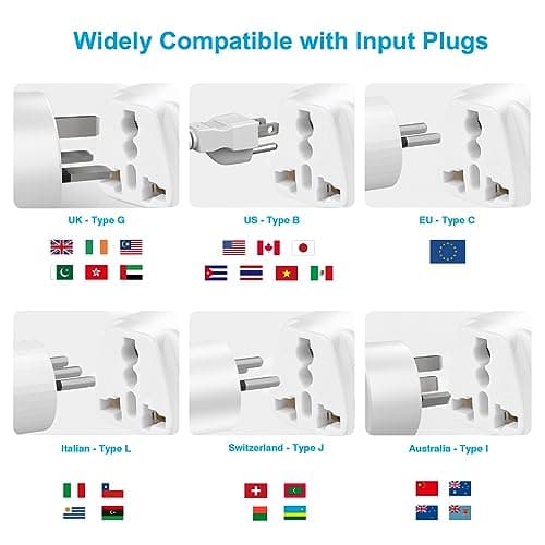 3-Pack UK to Switzerland Plug Adapters, Switzerland Swiss Plug Adaptor, Swiss Travel Adapter 3 Pin Grounded International Universal for Swiss, Jordan, Liechtenstein, Madagascar, Rwanda (Type J-White) — view 3