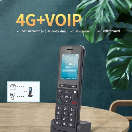 Topiky 4G LTE Portable WiFi Phone, Cordless VoIP Telephone with SIM Card Slot 3 SIP Accounts 3 Way Conference Calls 2.4 Inch Color Screen, for Home Office (EU Version) — view 5